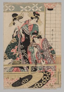 Donne di Yoshiwara che guardano in strada in primavera