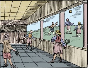 Giovani che giocano a una forma di tennis, XVI secolo