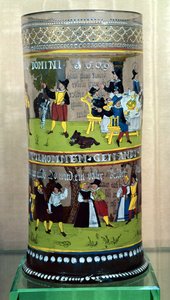 Un Humpen tedesco smaltato, datato 1609, decorato con scene di celebrazione da Unbekannt Unbekannt
