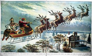La prima uscita di Babbo Natale con slitta e renne, illustrazione per Una visita da San Nicola, di Clement Clarke Moore (1779-1863) 1890s da Unbekannt Unbekannt