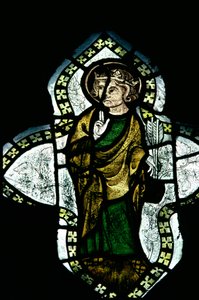 San Edmondo, incoronato e nimbato, con le frecce del suo martirio, vetrata del XIV secolo da Unbekannt Unbekannt