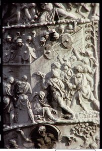Colonna Traiana, costruita per celebrare la vittoria sui Daci, forse progettata da Apollodoro di Damasco, 113 d.C. (dettaglio) da Unbekannt Unbekannt