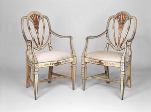 Due poltrone dipinte Hepplewhite, fine XVIII secolo