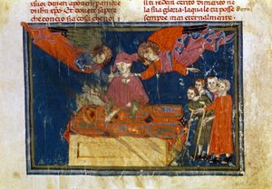 Un gruppo di infermi e un signore che compie un