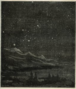 Una notte stellata perfetta per osservare il cielo. Incisione da Les étoiles et les autres curiosités du ciel di Camille Flammarion da Unbekannter Künstler