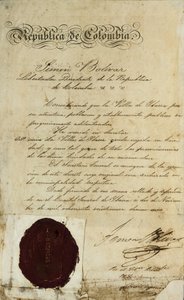 Atto di elevazione del villaggio San Miguel de Ibarra da parte di Simon Bolivar