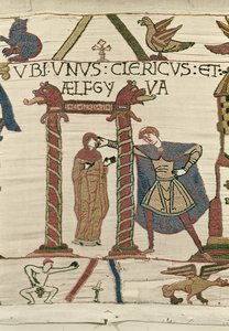 Aelfgyva con un prete, Arazzo di Bayeux (ricamo in lana su lino) da Unbekannt