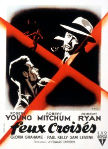Poster del film Crossfire di Edward Dmytryk con Robert Young, Robert Mitchum e Robert Ryan 1947
