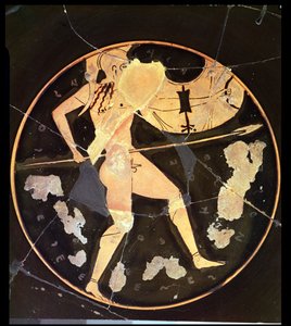 Kylix a figure rosse ateniese che raffigura un guerriero greco, greco (c.500 a.C.) da Unbekannt