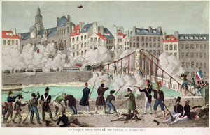 Attacco del Municipio di Parigi e la battaglia del ponte di Arcola, 28 luglio 1830 (incisione) da Unbekannter Künstler