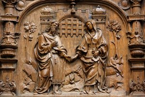 Basilica di San Denis, Stalli della Cappella di Goillon (inizio del XVI secolo), Rappresentazione del matrimonio della Vergine Maria e di Giuseppe, Saint-Denis, Francia