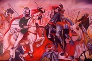 Tekke Bektachi (Bektashi) a Gjakove, Kosovo. Dipinto che raffigura la battaglia di Kerbala. da Unbekannt