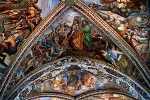 Scene bibliche, affreschi (XVIII secolo) dalla volta della Cattedrale di San Bartolomeo, Lipari, Isole Eolie (Lista del Patrimonio Mondiale UNESCO, 2000), Sicilia, Italia