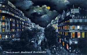 Boulevard Montmartre di notte, Parigi, c. 1900 da Unbekannter Künstler