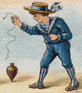Ragazzo che gioca con la trottola. Incisione in "Alphabet de ma petite fille". Bernardin-Bechet e Fils, librai-editori, Parigi, circa 1895 da Unbekannt