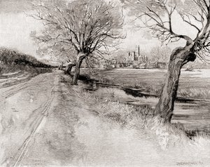 Cattedrale di Canterbury, da sud-ovest, al tramonto, da The Century Magazine, pubblicato nel 1887 (incisione) da Unbekannt