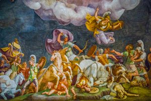 Dipinto sul soffitto nel Palazzo Ducale, Palazzo Reale, Castello San Giorgio, Mantova, Lombardia, Italia, Europa