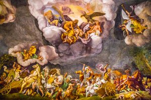 Dipinto sul soffitto nel Palazzo Ducale, Palazzo Reale, Castello di San Giorgio, Mantova, Lombardia, Italia, Europa da Unbekannter Künstler