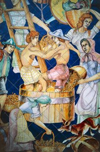 Pannello di piastrelle di ceramica raffigurante il raccolto, Vietri sul Mare, Campania, Italia, (dettaglio)
