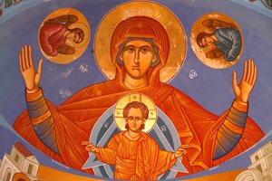 Affresco del soffitto del presbiterio nella chiesa ortodossa di Pedoulas. Vergine e Bambino da Unbekannt