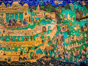 Cortile di Chittra Shala con dipinti virtuosi, Forte di Taragarh, Bundi, Rajasthan, India, Asia da Unbekannter Künstler