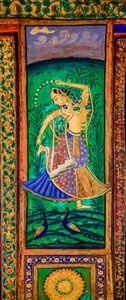 Cortile Chittra Shala con dipinti virtuosi, Forte Taragarh, Bundi, Rajasthan, India, Asia