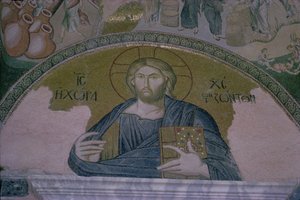 Cristo in maestà, mosaico sopra la porta del nartece della chiesa bizantina di San Salvatore di Chora da Unbekannt