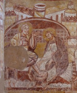 Chiesa (Église Saint-Martin). Interno. Affreschi. Parete nord del coro. (dettaglio) Lavanda dei piedi. XII secolo. da Unbekannt