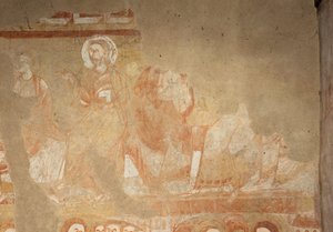 Chiesa (Église Saint-Martin). Interno. Affreschi. Parete ovest della navata. Dettaglio. Apostoli. XII secolo.