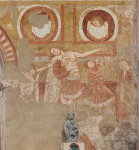 Chiesa (Église Saint-Martin). Interno. Affreschi. Parete ovest della navata. Dettaglio. Discesa dalla croce. XII secolo. da Unbekannt