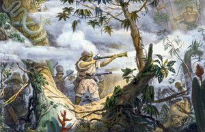 Indiani "civilizzati" che combattono contro gli indiani Botocudos, Brasile