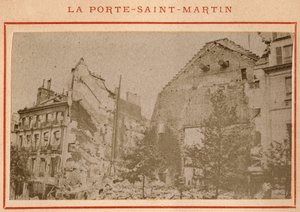 Comune di Parigi (1871): veduta della Porta Saint Martin a Parigi distrutta nel maggio 1871. Fotografia di Pierre Pepetit. Stampa su cartone, Dim. 9x5,4 cm
