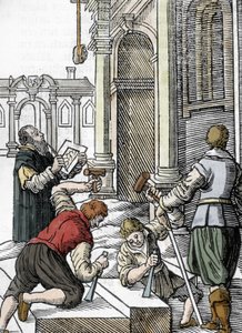 Costruzione di una cattedrale, scalpellini nel XIII-XIV secolo da Unbekannter Künstler