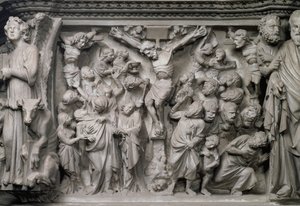 Scena della crocifissione: dettaglio del rilievo dalla parte superiore del pulpito esagonale progettato da Giovanni Pisano (1245-1329), c.1297 (marmo) (dettaglio) da Unbekannter Künstler