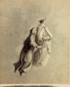 Dante e Beatrice volano attraverso il firmamento del Paradiso. Illustrazione del Canto I del Paradiso della Divina Commedia di Dante Alighieri. Opera di Francesco Scaramuzza dedicata al Comune di Firenze da Unbekannter Künstler