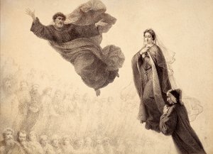 Dante e Beatrice incontrano San Pietro. Illustrazione del Canto XXIV del Paradiso della Divina Commedia di Dante Alighieri. Opera di Francesco Scaramuzza dedicata al Comune di Firenze.