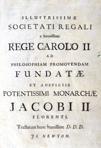 Pagina di dedica dei Principia Mathematica di Newton da Unbekannt