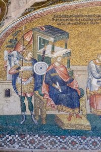 Dettaglio del governatore Quirino nella scena del censimento, Chiesa di Chora, Istanbul, Turchia da Unbekannter Künstler