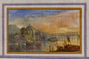 (dettaglio) della decorazione raffigurante un paesaggio, Sala Rossa, Appartamento Reale, Palazzo dei Normanni, Palermo, Sicilia, Italia da Unbekannter Künstler