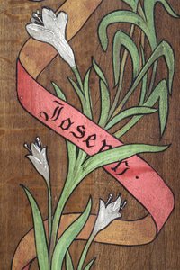 Disegno. Fiori e un nastro con il nome Giuseppe scritto sopra, Fecamp, Francia