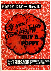 Pubblicità del toffee di E.Sharp e figlio con papavero della memoria, c.1942 da Unbekannt