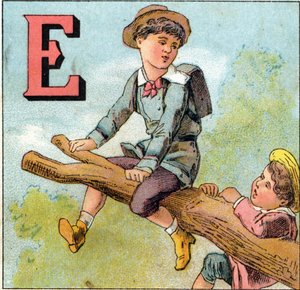 Lettera E: ragazzo in equilibrio su un ramo d