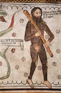 Ego sonto un homo salvadego per natura, chi me ofende ge fo pagura (sono un uomo selvaggio per natura, chi mi offende gli metterò paura), affresco, Museo Homo Salvadego, Sacco, Cosio Valtellino, Lombardia, Italia da Benjamin Baud