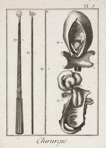 Strumenti chirurgici moderni e diagrammi delle parti del corpo