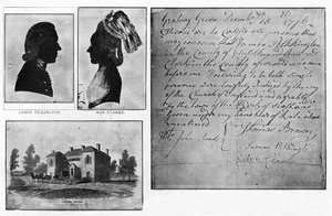 Facsimile di un certificato di matrimonio di Gretna Green con ritratti della coppia, James Pilkington e Ann Clarke, sposati il 16 dicembre da Unbekannt