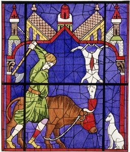 Facsimile di una vetrata della Cattedrale di Notre-Dame de Chartres che raffigura un macellaio da Unbekannter Künstler