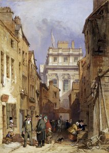 Vicolo dei pescatori: animazione degli abitanti, a nord-ovest del King Charles Court del Greenwich Hospital, Londra, prima della demolizione del quartiere nel 1840 da Unbekannter Künstler