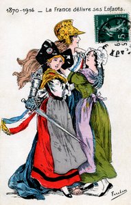 La Francia che consegna i suoi figli (Alsazia e Mosella, Lorena), cartolina di Fercham da Unbekannt