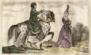 Re francese Carlo IV (1322) e Jeanne de Flandre (1295-1374) contessa di Montfort (1340), incisione di Rebel