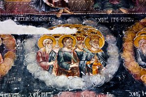 Affresco nella Chiesa di Santa Maria, Leusa, Albania